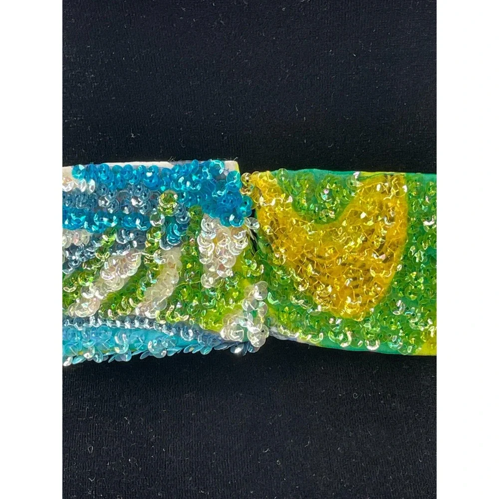 Vintage La Mendola Royal Bird Hand Beaded Blue White Pure Silk Chiffon Belt